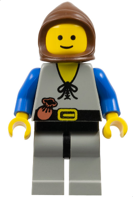 Lego Castle Peasant - Light Gray Legs, Brown Hood