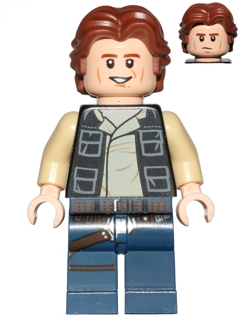 Lego Star Wars Han Solo, Dark Blue Legs, Vest with Pockets, Wavy Hair