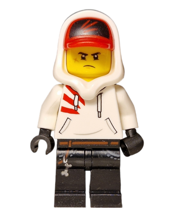 Lego Hidden Side Jack Davids - White Hoodie with Cap and Hood (Large Smile / Grumpy)