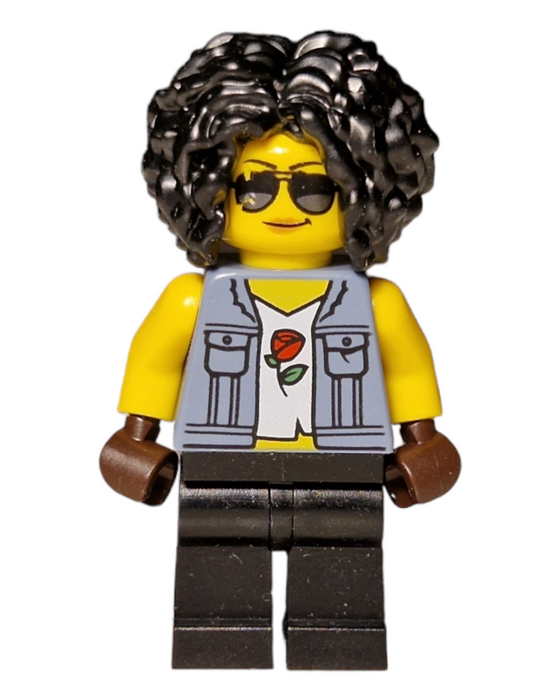 Lego City Stuntz Driver, Black Hair, Sand Blue Denim Jacket, Black Legs