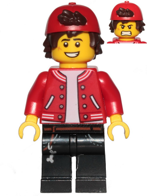 Lego Hidden Side Jack Davids - Red Jacket with Backwards Cap (Large Smile with Teeth / Angry)