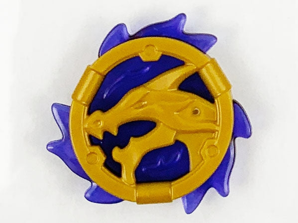 Pearl Gold Ring 3 x 3 with Dragon Head with Molded Trans-Purple Flames Pattern (Ninjago Storm Amulet)