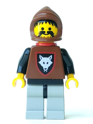 Lego Castle Wolfpack - Moustache, Black Arms and Light Gray legs, Brown Hood and Red Cape