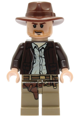 Lego Indiana Jones - Dark Brown Jacket, Reddish Brown Fedora, Closed Mouth Lopsided Grin