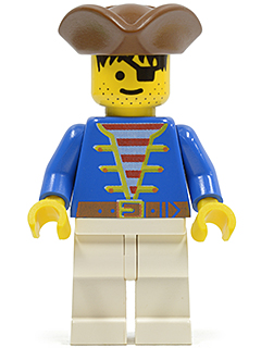 Lego Pirate Blue Jacket, White Legs, Brown Pirate Triangle Hat