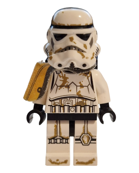 Lego Star Wars Sandtrooper - White Pauldron, Survival Backpack, Dirt Stains, Balaclava Head Print and Helmet with Dotted Mouth Pattern